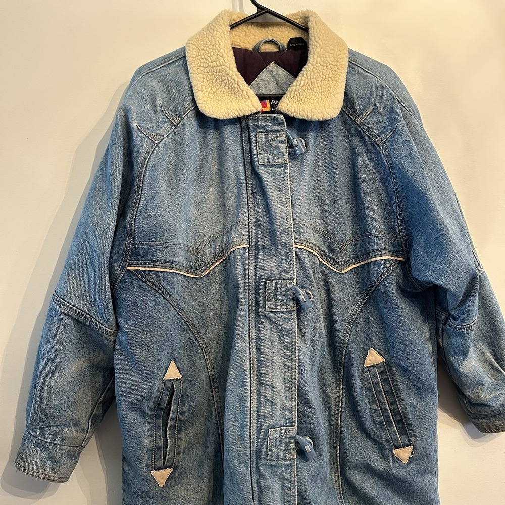 Vintage 80s Andy Johns Sport Western Denim Sherpa Lined Jacket Size Medium - Picture 3 of 14